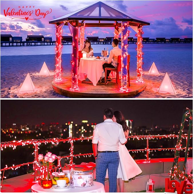 JMEXSUSS 33ft 100 LED Red Halloween Lights, 8 Modes Room String Light Indoor Plug-in, Clear Wire Red Christmas Lights Outdoor Waterproof for Halloween Bedroom, Party-VerdiqueGarden