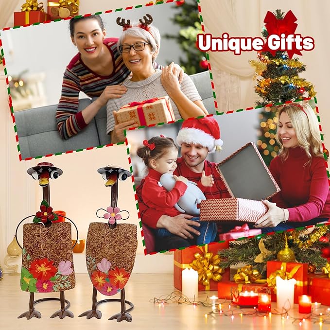 HONGLAND Duck Metal Yard Art - Duck Couple Garden Decor, Shovel Ornaments Outdoor Statue - 2 Pack Farmhouse Patio Balcony Gardening Gifts for Women-VerdiqueGarden