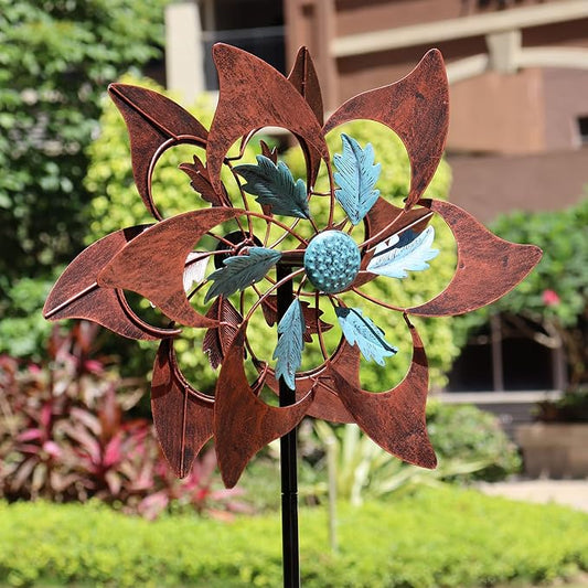 360 Degrees Metal Swivel Classical Two-Color Windmill Large Wind Spinner for Patio Lawn Outdoor Yard Lawn Garden 70x20 Inches-VerdiqueGarden