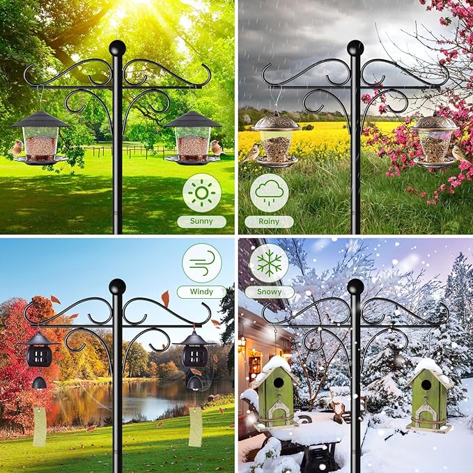 Shepherds Hooks for Outdoor, 108 Inch Heavy Duty Bird Feeder Pole with 5 Prongs Base, Adjustable Shepherds Hook for Hanging Birdhouses, Lanterns, Plant Baskets, Wind Chimes-VerdiqueGarden