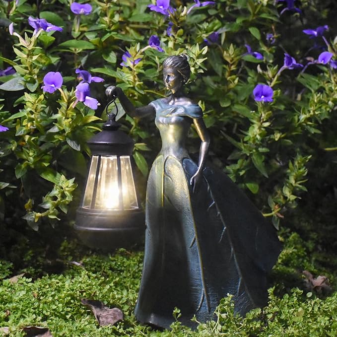 Fairy Garden Statue Solar Garden Decor Resin Statue with Lights for Yard Lawn Decorations Outdoor Patio Gardening Gifts for Women 5.5 * 9.5 * 11.5 Inch-VerdiqueGarden