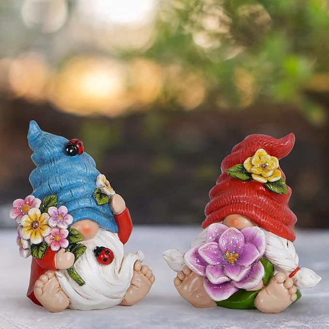 Hodao Spring Garden Decorations - Gnomes Decorations - Summer Gnomes Decorations - Ladybug Flower Decor - Spring Home Decor - Foot Gnomes（2Pcs） (Multicolor)-VerdiqueGarden