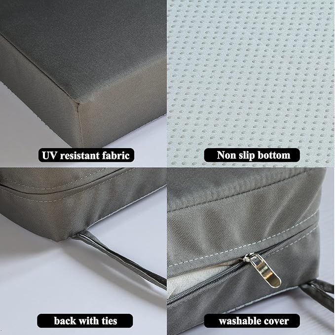 Patio Chair Cushions Set of 2 Non Slip Bottom Chair Pad with Ties Waterproof Square Outdoor Seat Cushion Replacement for Garden Swing Furniture 20x20 Inch, Gray-VerdiqueGarden
