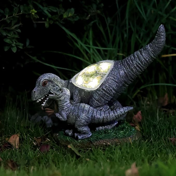 Garden Statue Dinosaur,Solar Dinosaur Decor for Outdoor,Resin Dinosaurs Figurine with Solar Light for Patio,Balcony,Yard,Lawn Ornament,Perfect Garden Gift-VerdiqueGarden
