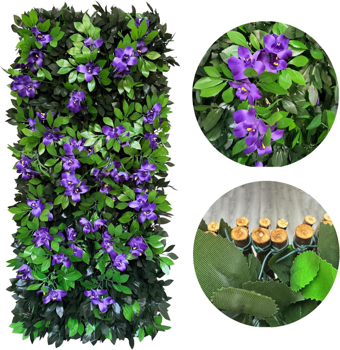 Expandable Fence Privacy Screen for Balcony Patio Outdoor,Decorative Faux Ivy Fencing Panel,Artificial Hedges (Single Sided Leaves) (2, Branches -Purple Fowers)-VerdiqueGarden