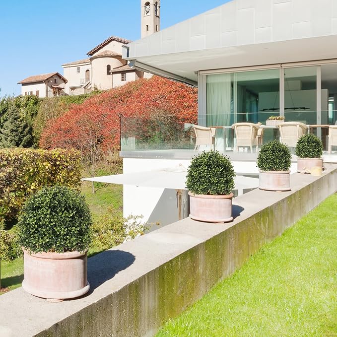 27“ Realistic Artificial Boxwood Topiary Trees Set of 2, Faux Boxwood Plants Outdoor UV-Resistant, No Maintenance Curb Appeal Fake Evergreen Bushes & Shrubs for Front Porch Outside Planter Decor-VerdiqueGarden