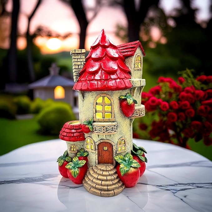 Spring & Summer-Themed Garden Statues – Adorable Outdoor Decor for Lawn, Patio & Porch (Solar Powered Strawberry Fairy Home Garden Statue, 10" Unique Spring Decoration)-VerdiqueGarden