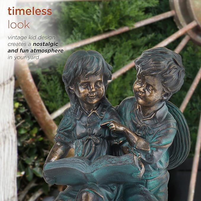 Alpine Corporation 15" Tall Indoor/Outdoor Girl and Boy Reading Together Statue Yard Art Decoration-VerdiqueGarden