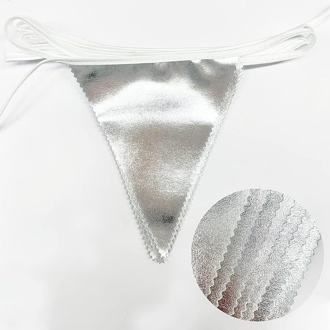 Silver Party Decorations Metallic Fabric Triangle Pennant Banner Silver Flag Bunting Garland for Graduation Birthday Wedding Bridal Shower Anniversary Engagement Bachelorette Party Decoration Supplies-VerdiqueGarden