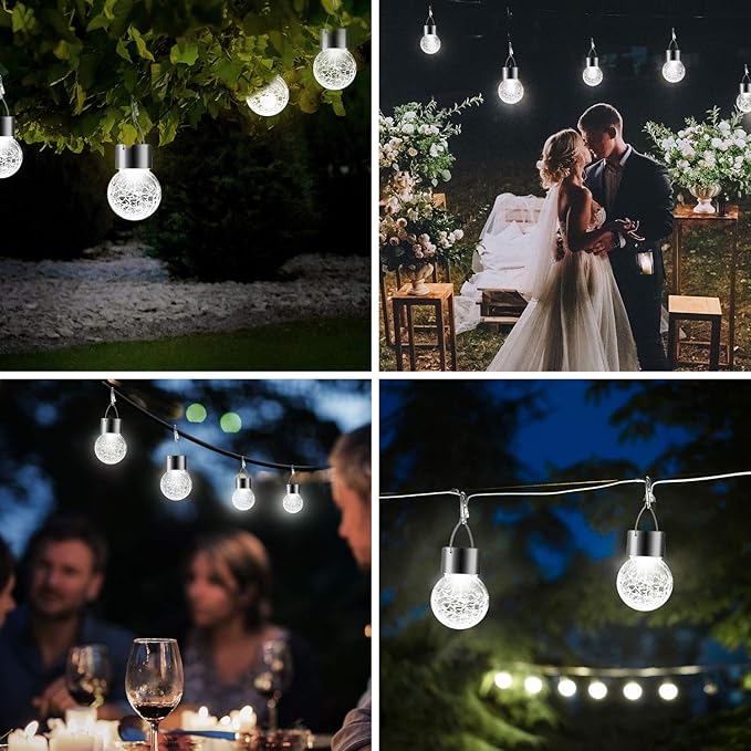 PARTPHONER 32 Pack Hanging Solar Lights Outdoor, Waterproof Solar Globe Lantern with Handle and Clip, Decorative Cracked Glass Ball Lights for Christmas Decor, Tree, Yard, Garden, Patio (Cold White)-VerdiqueGarden