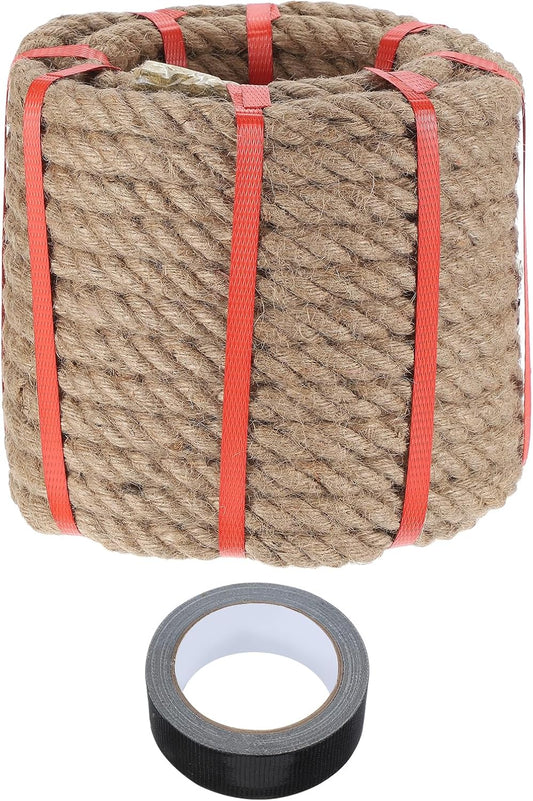 MECCANIXITY Jute Rope 0.7 Inch x 59ft, Thick Twine Rope Ropes Braided Jute Twine Natural Brown Burlap Cord String Heavy Twisted with Tape for Decorative Crafts Railing Swing Tug of War-VerdiqueGarden