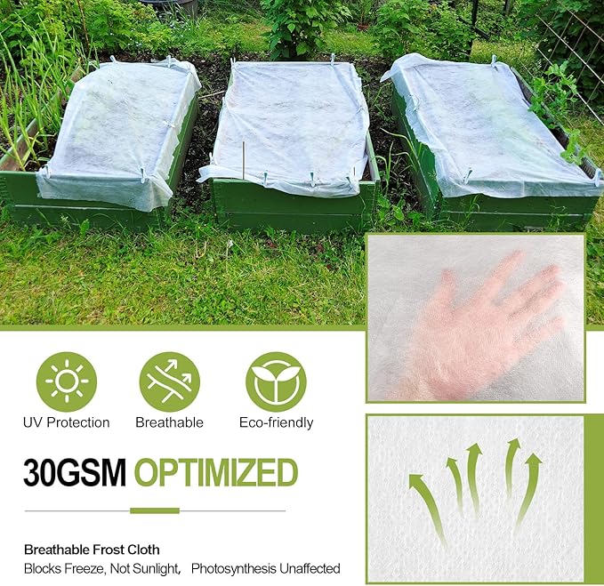 Plant Covers Freeze Protection, 10x33FT Reusable Thickened Winter Floating Row Covers, Frost Cloth Blanket Shade Cloth Garden Fabric Plant Cover for Raised Beds Vegetables Insect Winter Frost-VerdiqueGarden