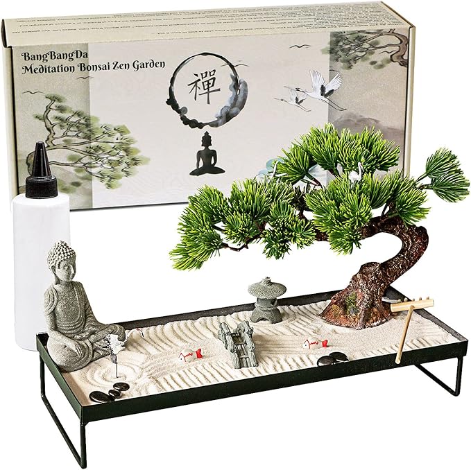 BangBangDa Japanese Meditation-Decoration - Home Office Bonsai Decor for Table Desk - Buddha Rock Sand Tabletop Decor Gifts for Women Man Friends-VerdiqueGarden