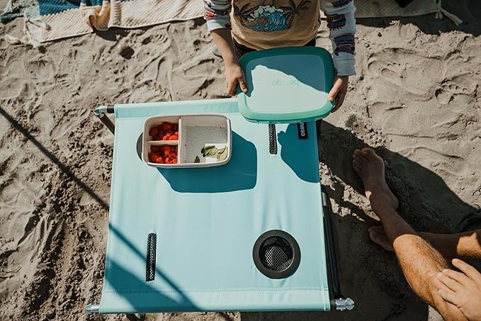 Neso Portable Beach Table with Cup Holders, Cell Phone Pockets, Lightweight for Picnics and Parks (Seafoam)-VerdiqueGarden