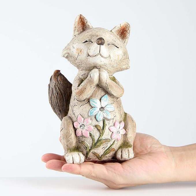 Fox Statue for Garden Decor,Garden Statue with Solar Power Light for Outdoor Patio Porch Lawn Yard Backyard oudside Indoor Shelf Decoration,Praying Fox Garden Sculptures & Statues-VerdiqueGarden