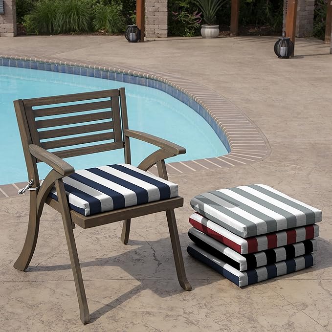 Arden Indoor/Outdoor Seat or Rocking Chair Cushion, 19 x 18, Water Repellent, Rain Proof, Fade Resistant Cushion for Rocking or Dining Chairs Sapphire Blue Cabana Stripe-VerdiqueGarden