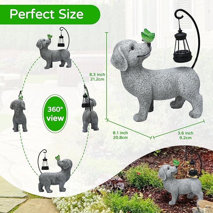 Solar Garden Outdoor Statues Dog with Butterfly Solar Lantern, Lawn Decor Puppy Figurine for Patio Balcony Yard, Yard Unique Christmas Birthdays Gift for Mom Grandma-VerdiqueGarden