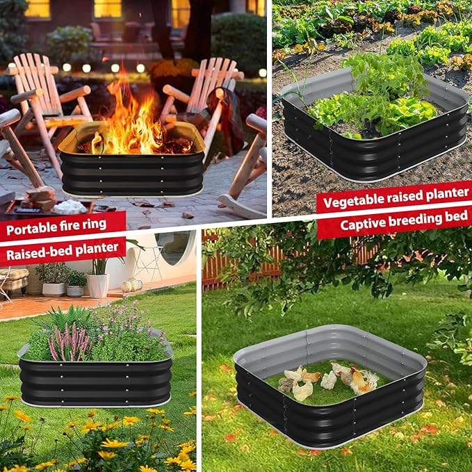 Fire Pit 48 Inch, Square Galvanized Steel Fire Pit for Outside, Heavy Duty Steel Fire Pit In-Ground for Backyard, Camping, Bonfire, Flower Raised Garden Bed for Garden, 11 Inch High-VerdiqueGarden
