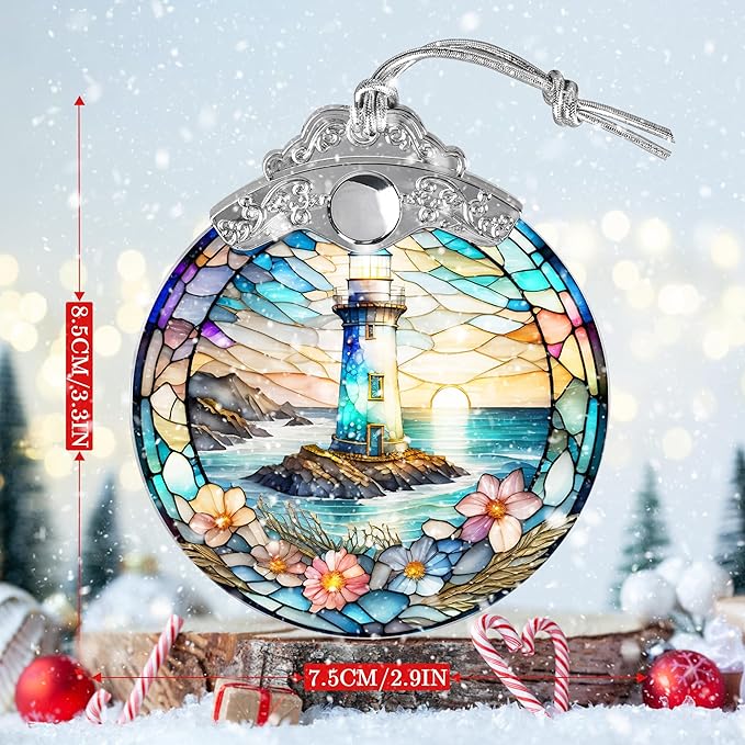 Stained Glass Suncatcher, Jocidea Lighthouse Ornament, Christmas Ornaments, Holidays Ornaments, Christmas Tree Decor, Lighthouse Decor for Home, Lighthouse Gifts-VerdiqueGarden