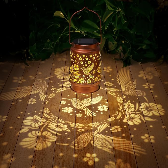 Hummingbird Solar Lanterns Outdoor Waterproof Garden Decor Birthday Gifts for Women Mom Grandma Hanging Solar Lights Metal Lantern Decoration Outside for Porch,Patio,Yard,Backyard-VerdiqueGarden