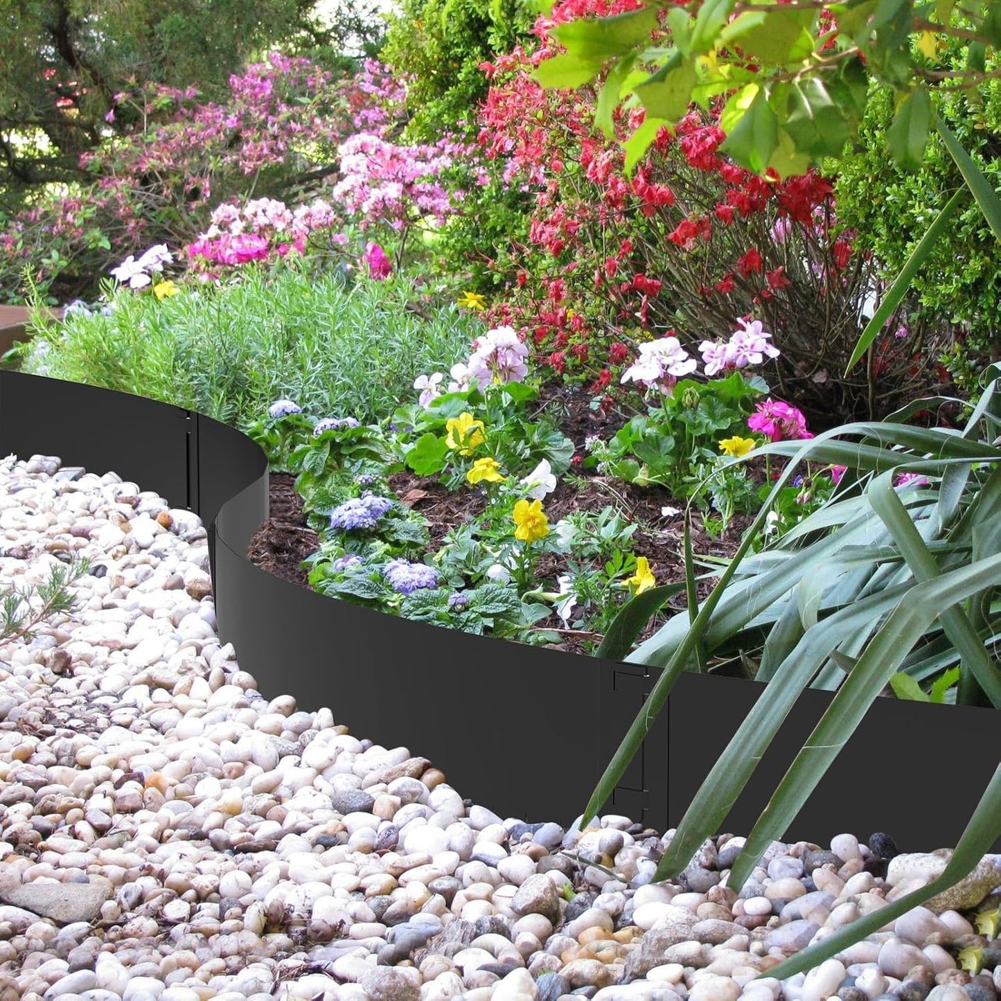12 Inch Height Galvanized Steel Landscape Edging, 20Ft Metal Garden Edging Border with 6 Clips - Rust-Resistant Lawn Edging for Yard (40" L x 12" H, Black)-VerdiqueGarden