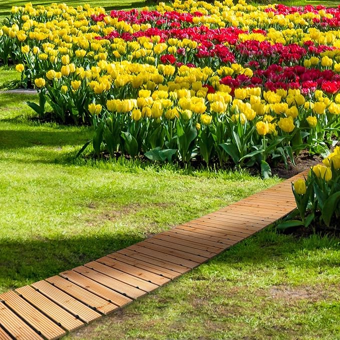 RELIANCER 12' Wooden Garden Pathway,Outdoor Roll Out Cedar Straight Walkway,Patio Path Decorative Garden Boardwalk Walkways,Weather-Resistant Roll Up Beach Wood Road Floor,Wedding Party Pathways-VerdiqueGarden