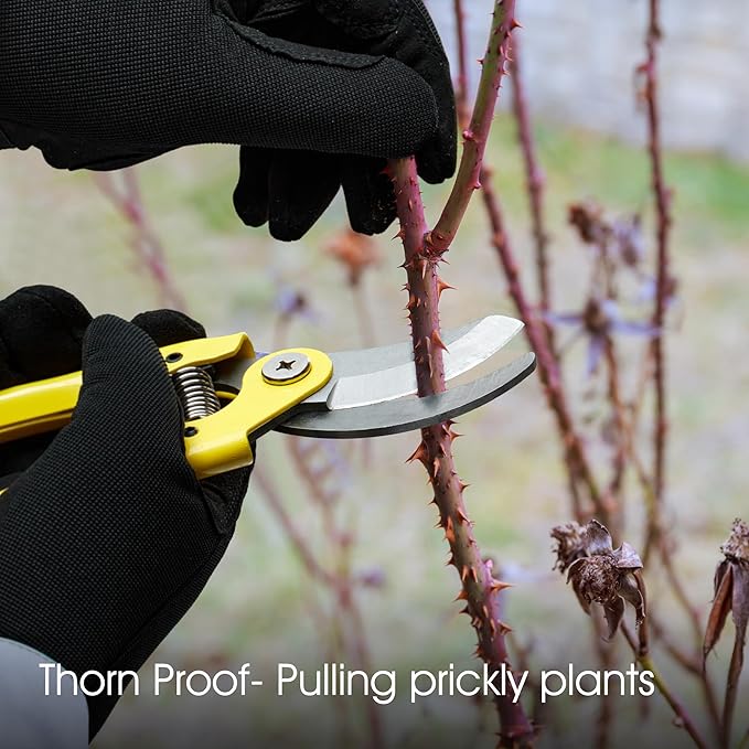 COOLJOB Thorn Proof Garden Gloves with Touchscreen Fingers for Men, Rose Pruning Work Gloves with Palm Cushion for Gardener, Farmer and Landscaper (Black 1 Pair Medium)-VerdiqueGarden