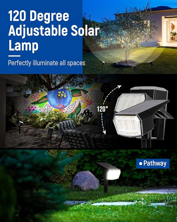 Solar Spot Lights Outdoor 63 LED 3 Lighting,Waterproof IP65 Modes Spotlights for Outside House Yard Garden Landscape Lights 3 Pack (Natural Lihgt)-VerdiqueGarden