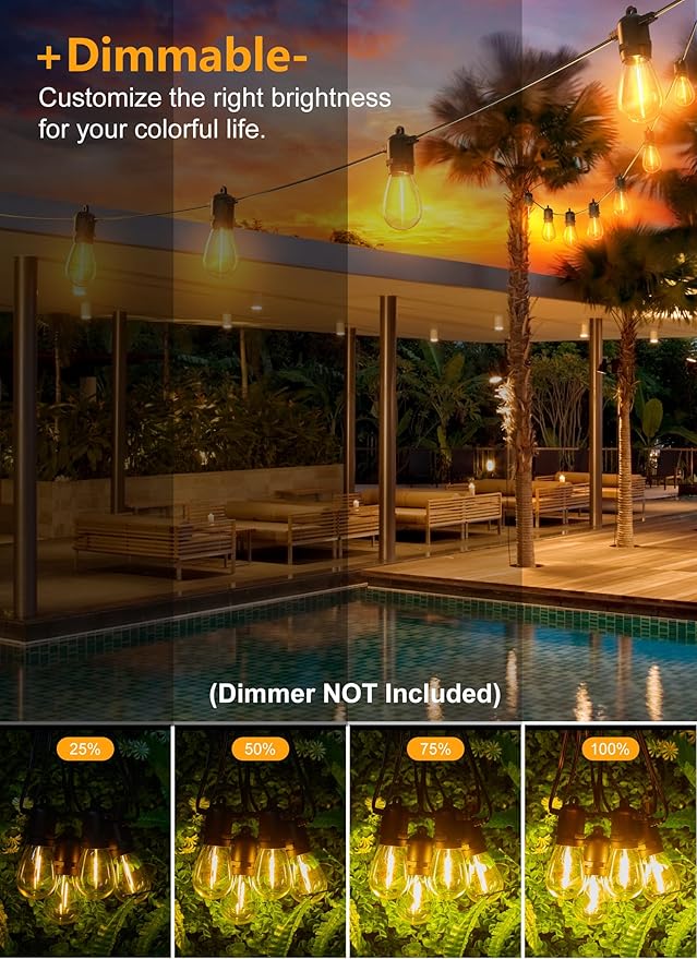 190FT Outdoor String Lights for Patio with 62 Shatterproof S14 Vintage Edison Bulbs, Waterproof Outside Hanging Lights for Backyard Deck Garden Party Xmas Decor, 2700K-VerdiqueGarden