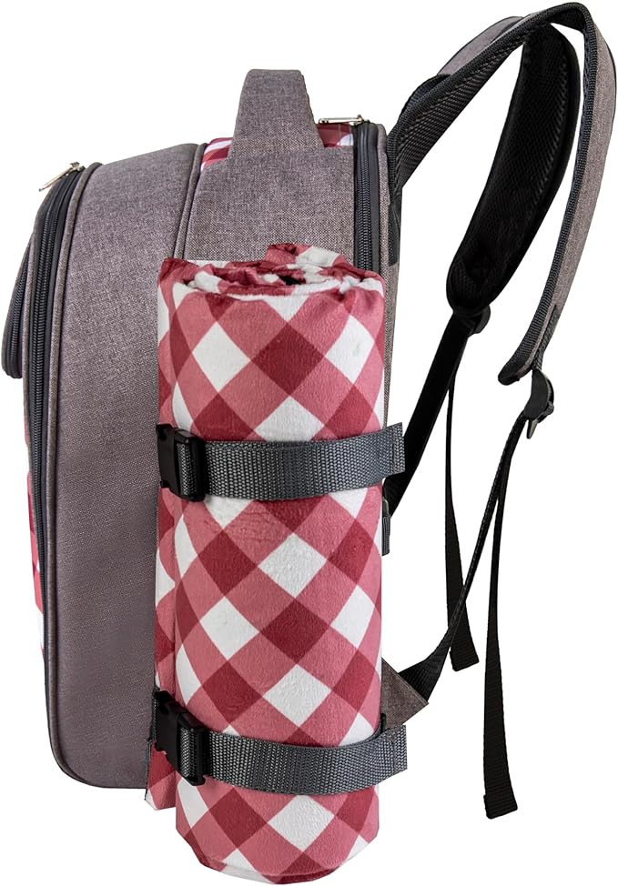 apollo walker Picnic Backpack Bag with Cooler Compartment, Detachable Bottle/Wine Holder, Fleece Blanket, Plates and Cutlery Set (2 Person, Gray)-VerdiqueGarden