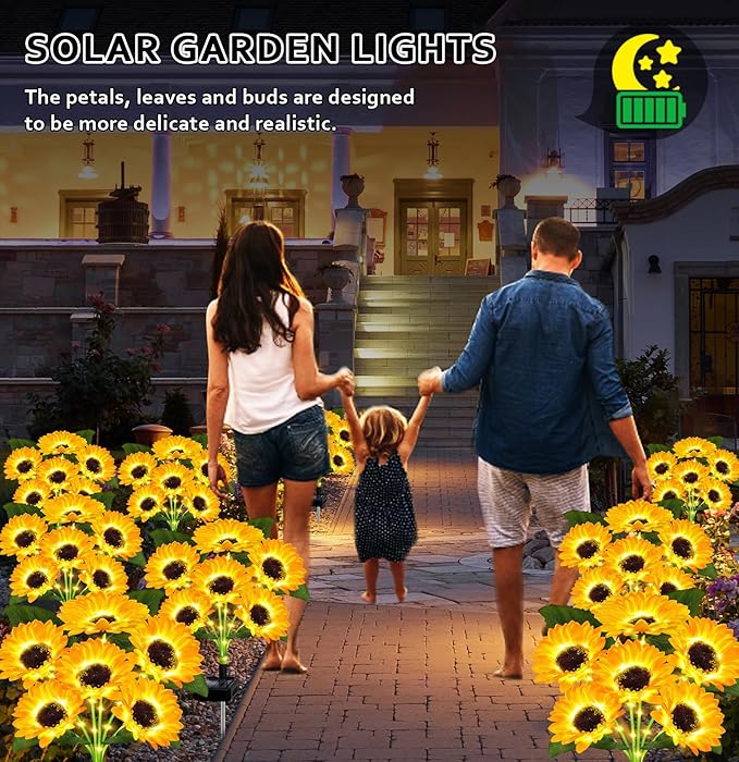 Solar Lights Outdoor Garden Decor,4 Pack with 24 Sunflower Lights,Solar Flowers Lights Waterproof,Sunflowers Gifts for Mom Women Grandma Birthday,Decorative Stakes Lights for Landscape Yard Patio Lawn-VerdiqueGarden