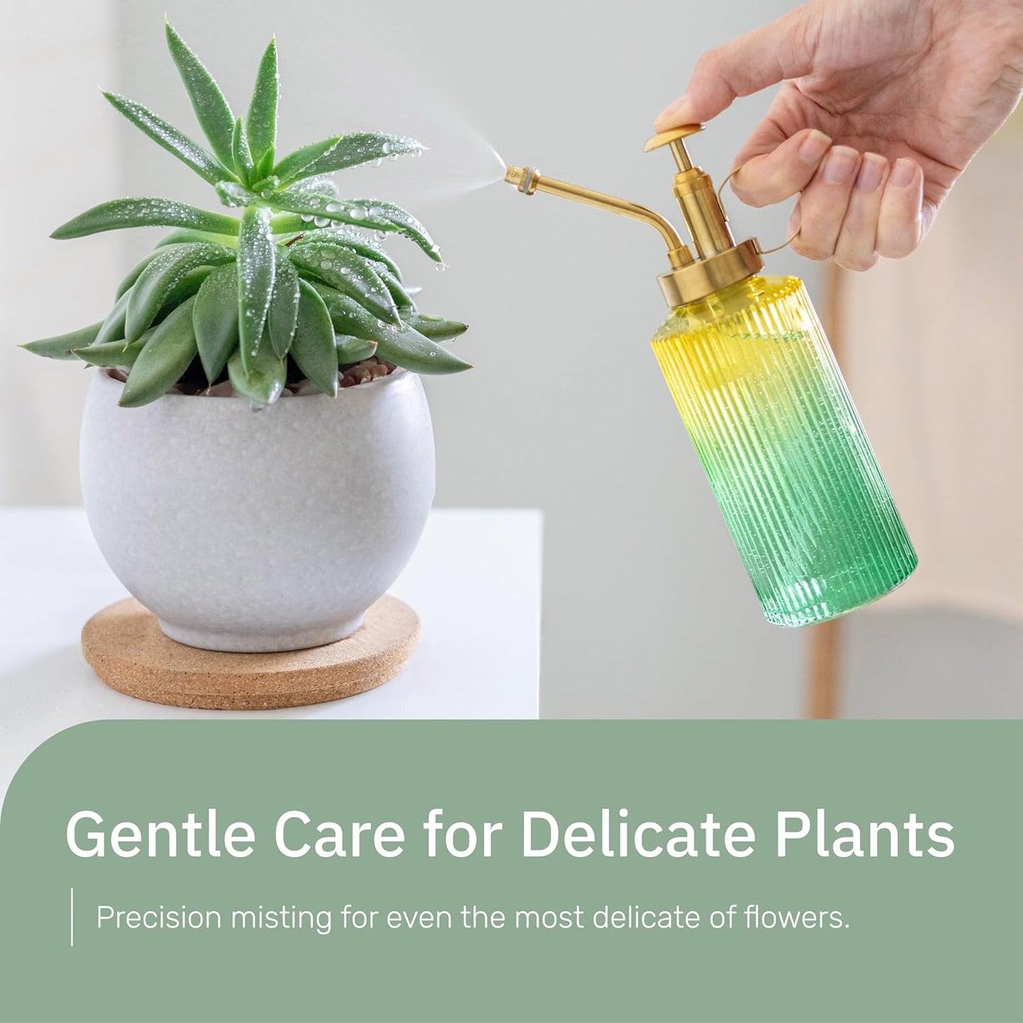 Useful Co. Yellow & Green Glass Plant Mister for inside, Mister for Plants, Plant Sprayer Mister, Decorative Plant Mister Spray Bottle with Adjustable Nozzle for indoor plants (230ml/ 7.8oz)-VerdiqueGarden