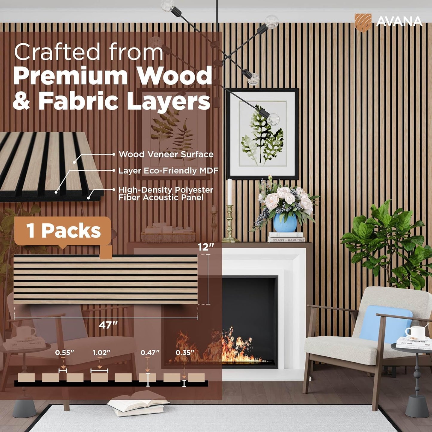 Avana Acoustic Wood Wall Panels – 47.2 X 12.6 Inch White Oak Acoustic Panels 1 PC – Wall Panels For Interior Wall Decor For Homes, Offices, Studios – Modern Sturdy And Durable Wood Panels For Wall-VerdiqueGarden