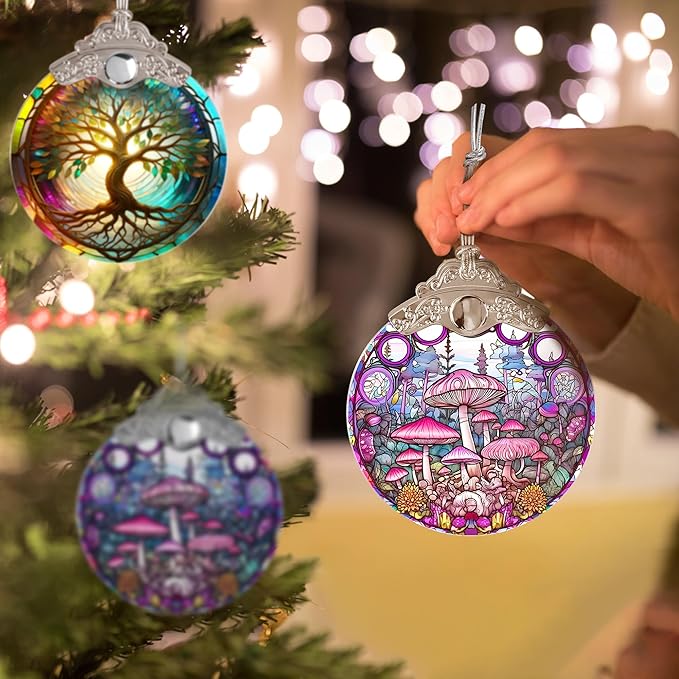 Mushroom Stained Glass Suncatcher, Jocidea Mushroom Ornament, Mushroom Christmas Ornament, Holidays Ornaments, Christmas Tree Ornament, Mushroom Decor, Gifts for Mushroom Lovers-VerdiqueGarden