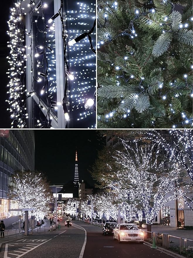 6 Pack 600 LED Solar String Lights for Outside, Solar Christmas Lights Outdoor Waterproof, Green Wire Twinkle Light with 8 Lighting Modes for Xmas Tree Wedding Party Garden Decorations (Cool White)-VerdiqueGarden