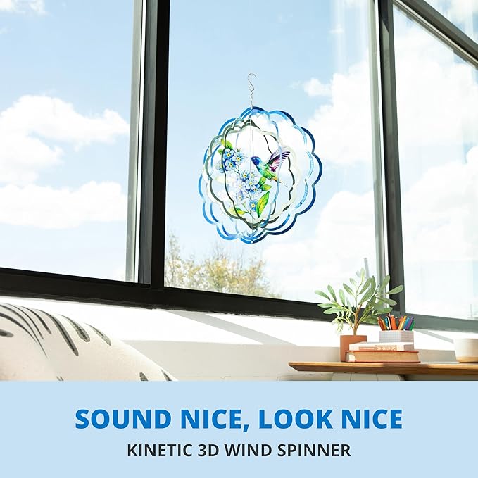 VP Home Floral Hummingbird Wind Spinner - Metal Outdoor Wind Spinners for Yard and Garden Decor - 3D Kinetic Yard Art Hummingbird Sculpture - Vibrant, Weather-Resistant Design - 12 x 15 Inches-VerdiqueGarden