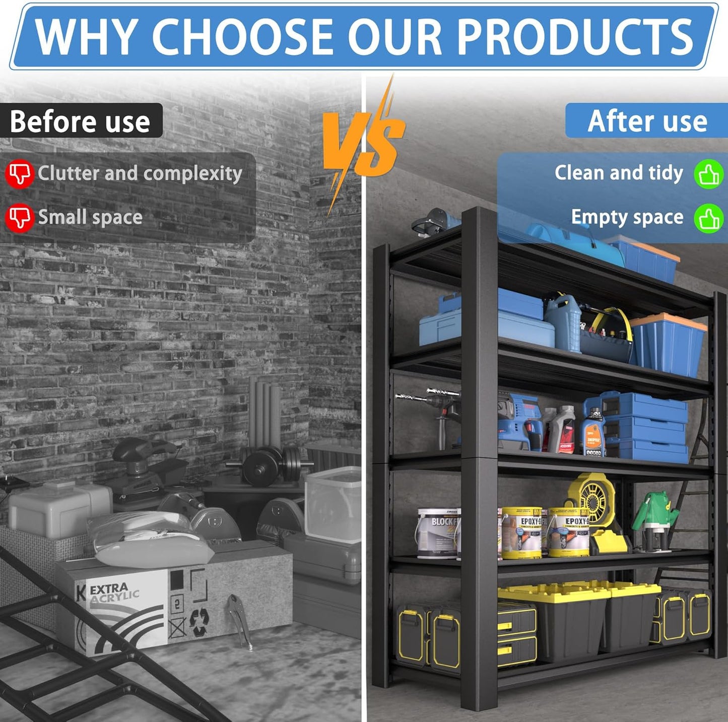 5-Tier Garage Shelving Heavy Duty, 3000 LBS Capacity Metal Storage Rack 76" H x 60" W x 24" D, Adjustable Shelves Unit for Garage, Warehouse, Basement, Pantry, Workshop.4 Pack-VerdiqueGarden