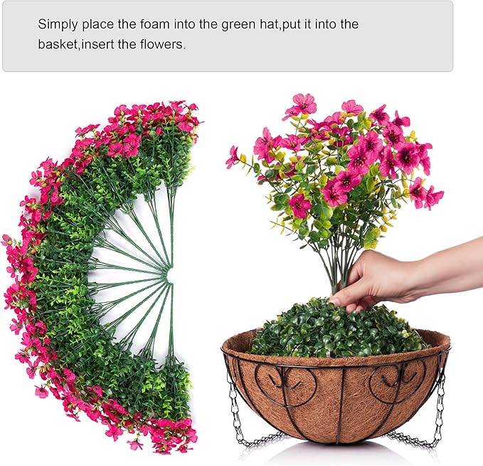 Artificial Fake Hanging Plants Flowers Basket for Outdoor Outside Porch Summer Decoration, Faux Silk Hotpink Dasiy UV Resistant Realistic in Planter for Home Patio Garden Yard-VerdiqueGarden