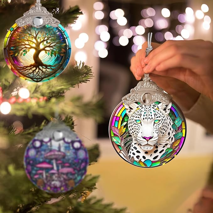 Stained Glass Suncatcher, Jocidea Leopard Ornament, Christmas Ornaments, Holidays Ornaments, Christmas Tree Decor, Leopard Decor for Home, Leopard Gifts-VerdiqueGarden