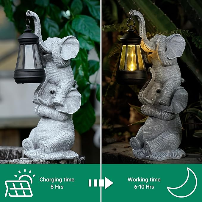 Solar Elephant Garden Statue with LED Lights - Waterproof Outdoor Decor for Patio, Yard, Balcony - Unique Elephant Gifts for Women, Mom, Grandma - Birthday, Mother’s Day, Housewarming Gift-VerdiqueGarden