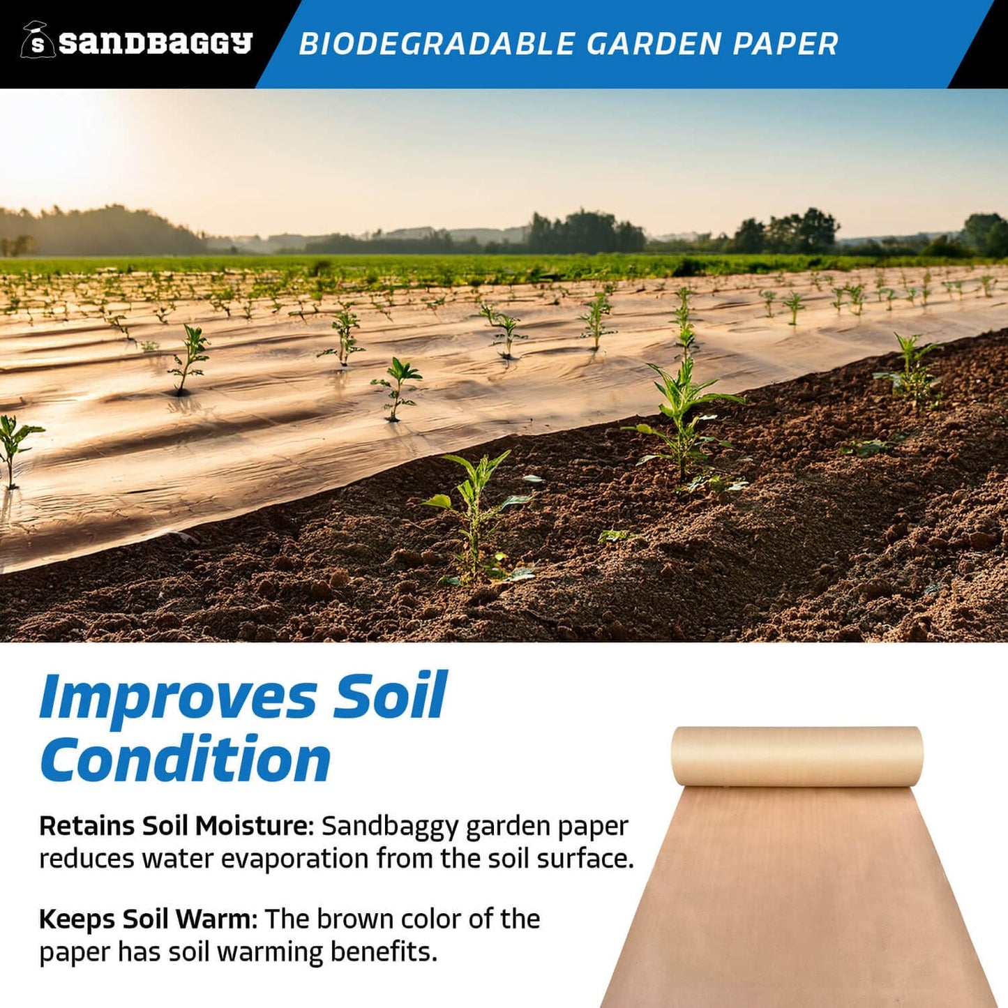 Sandbaggy Biodegradable Landscape Fabric - Garden Paper for Weeds - Paper Mulch Rolls - Made in America (4 ft x 475 ft, 1)-VerdiqueGarden