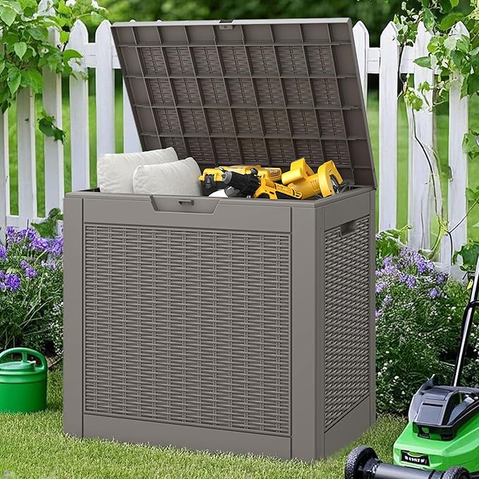 NUNU LAB 31 Gallon Outdoor Storage Box Waterproof,Indoor Outside Deck Boxes,Backyard Storage Bin For Package Delivery,Garden Tools,Patio Cushions,Pool Accessories,Storage Bench Lockable Lid-VerdiqueGarden