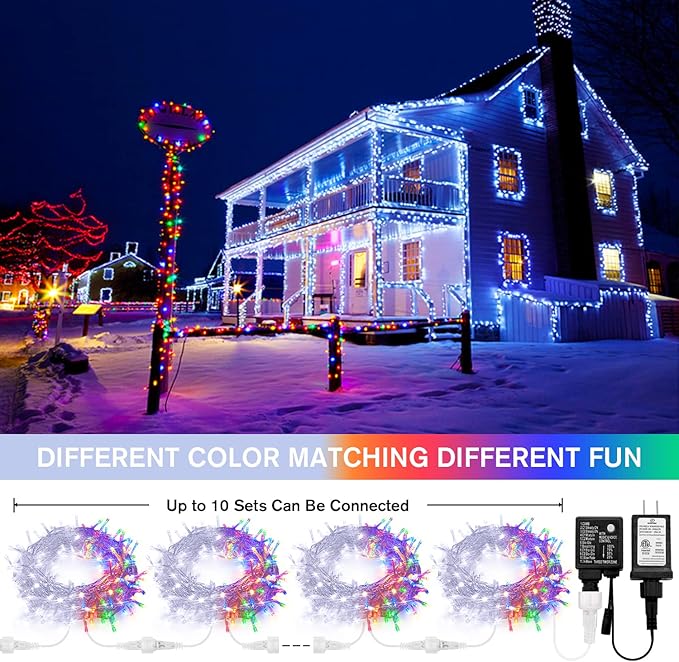 JMEXSUSS 100 LED Cool White & Multicolor Christmas Lights Indoor, Color Changing String Lights Plug in, 33ft Christmas String Lights Outdoor Waterproof for Xmas Tree Indoor Decor-VerdiqueGarden