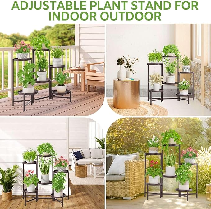 iDavosic.ly 6 Tier Large Plant Stand Indoor, 10 Inch Wide Tall Corner Metal Plant Stands Outdoor for Multiple Plants, Folding Tiered Flower Display Holder Rack Shelf, Violet Bronze-VerdiqueGarden