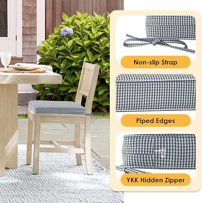 Outdoor Square Corner Seat Cushion, 19"x19"x3", Set of 4, Non Slip Seat Cushion Pads with Removable Cover for Patio Furniture, Garden Yard Lawn, Black White Mini Check-VerdiqueGarden