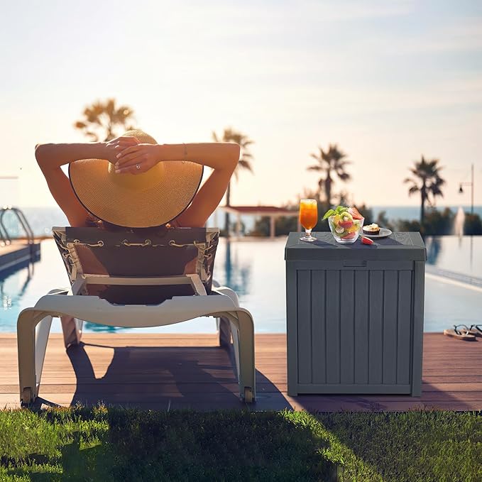 51 Gallon Resin Deck Box, Outdoor Storage Box Waterproof for Patio, Garden, Pool, and Deck, Storage Solution for Cushions, Tools, Delivery Packages, Grey-VerdiqueGarden