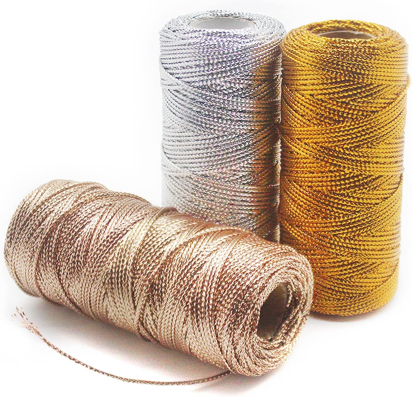 Anvin Metallic Bakers Twine - 328 Yards, Pack of 3 (Gold, Silver, Rose Gold) for Arts & Crafts, DIY Tags & Ornaments-VerdiqueGarden