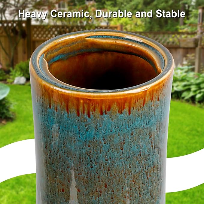 Ceramic Bird Bath for Outdoors, 21.5 inch Heavy Duty Bird Bath，Weather-Resistant Birdbath for Outdoor Garden Use, Attracts Birds, Elegant Yard Décor - Blue-VerdiqueGarden