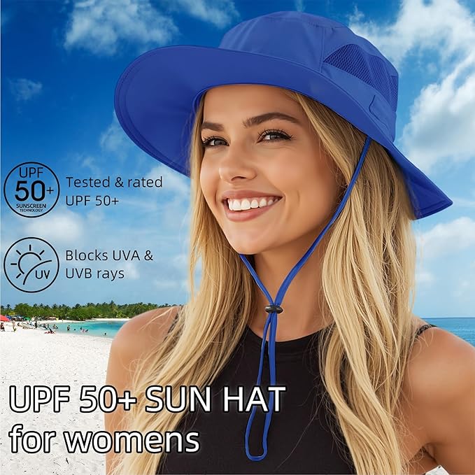 Connectyle Women's UPF 50+ Sun Hat UV Protection Wide Brim Bucket Hat Summer Beach Hats Fishing Hiking Outdoor Safari Hats-VerdiqueGarden