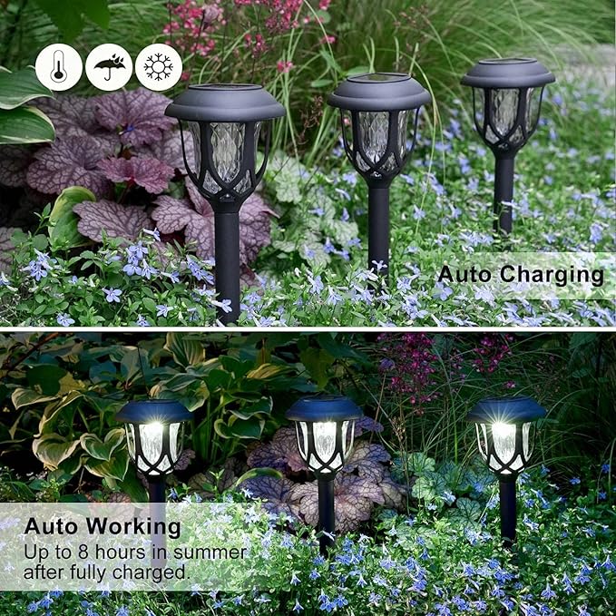 10 Pack Solar Lights Outdoor Decorative, Solar Pathway Lights Outdoor, Solar Powered Garden Yard Lights for Walkway Sidewalk Driveway. (Black, Cool White)-VerdiqueGarden
